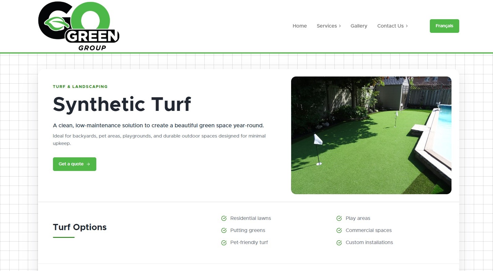 Aperçu de la page d'accueil du site web de Go Green Group