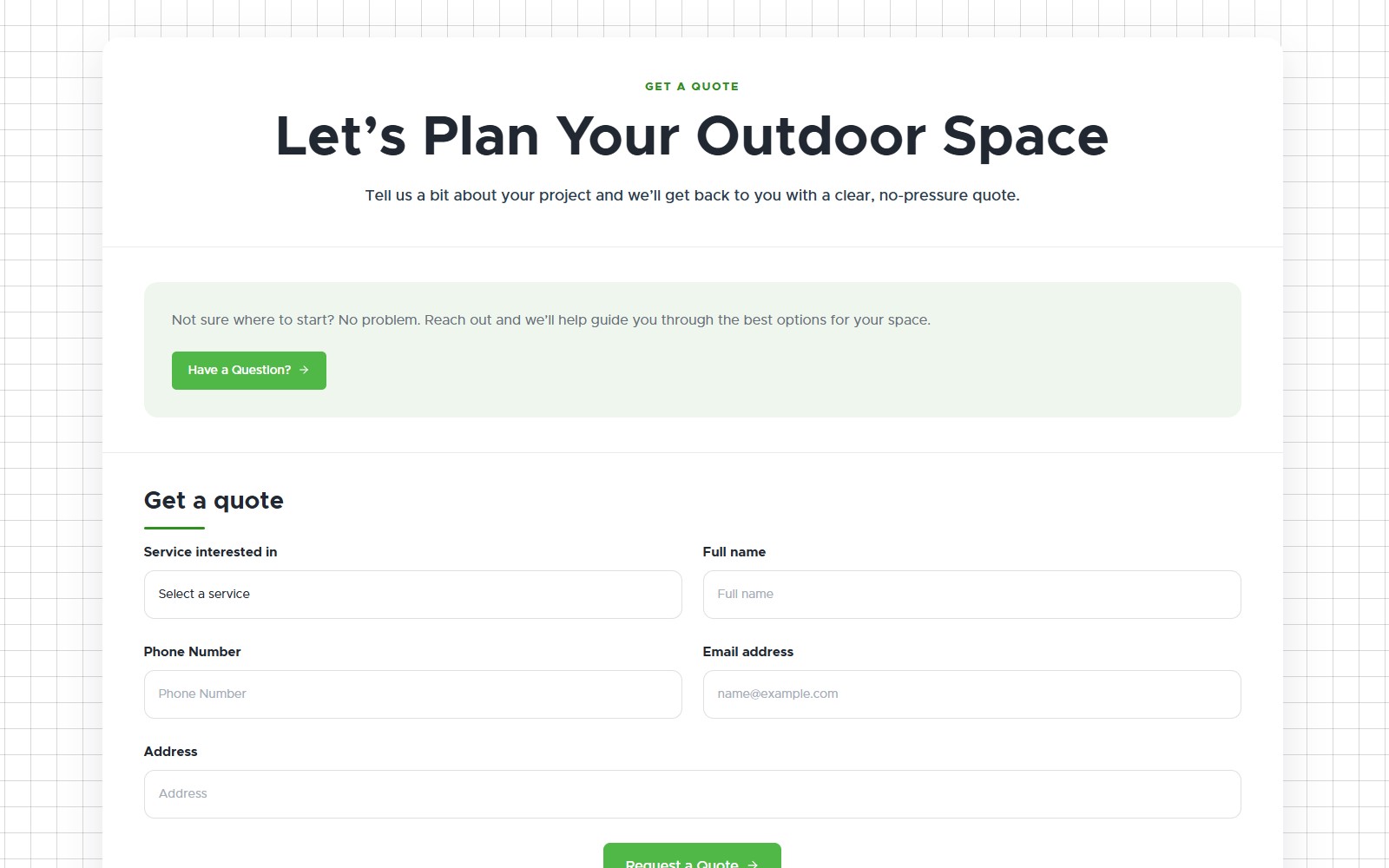 Go Green Group quote request page screenshot