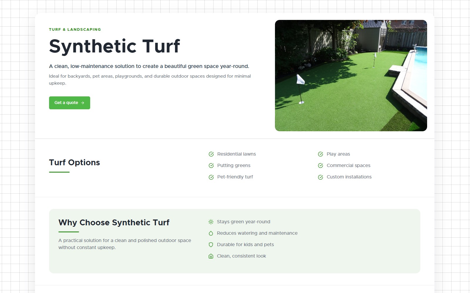 Go Green Group synthetic turf service page screenshot