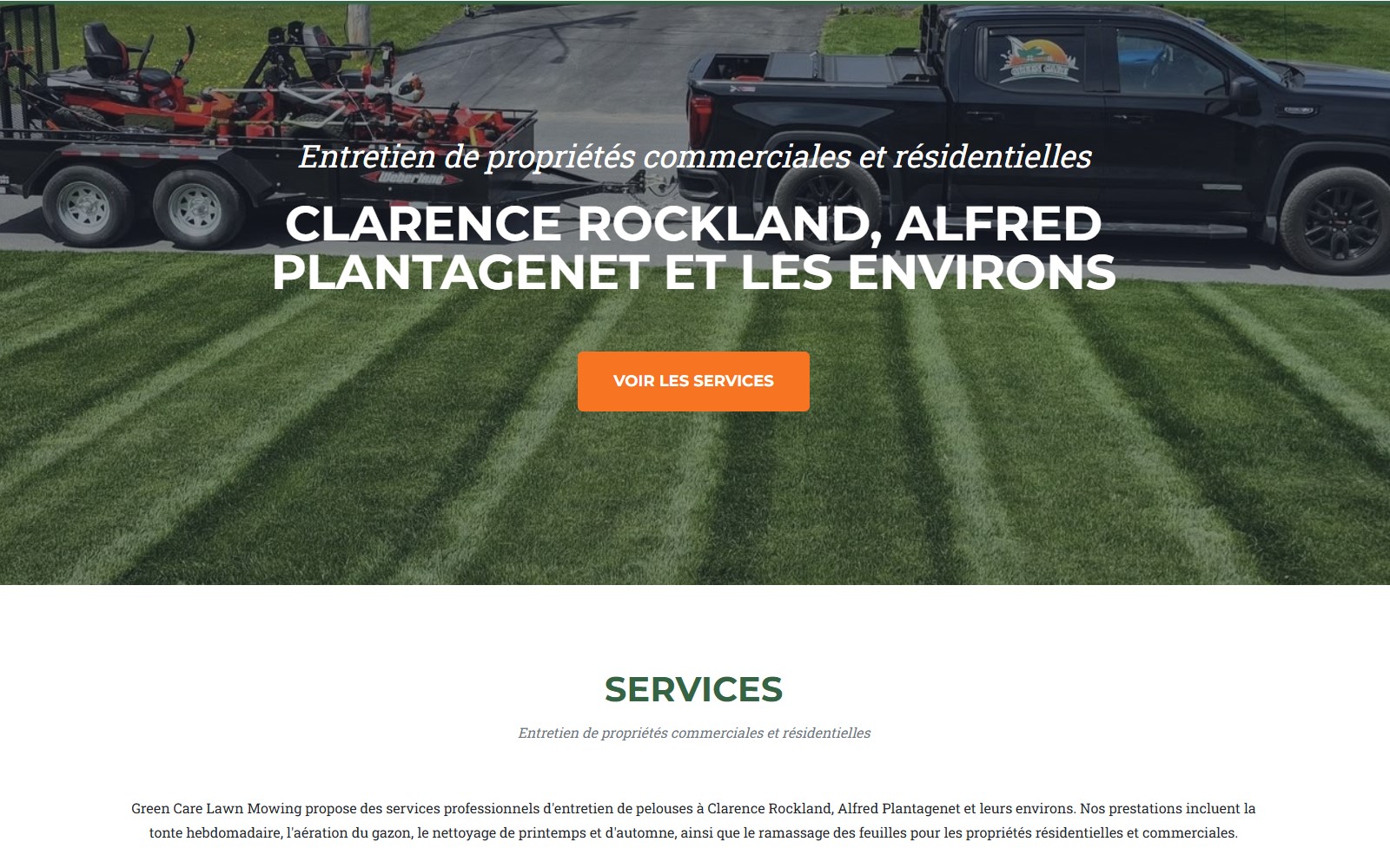 Green Care Lawn Mowing French website screenshot