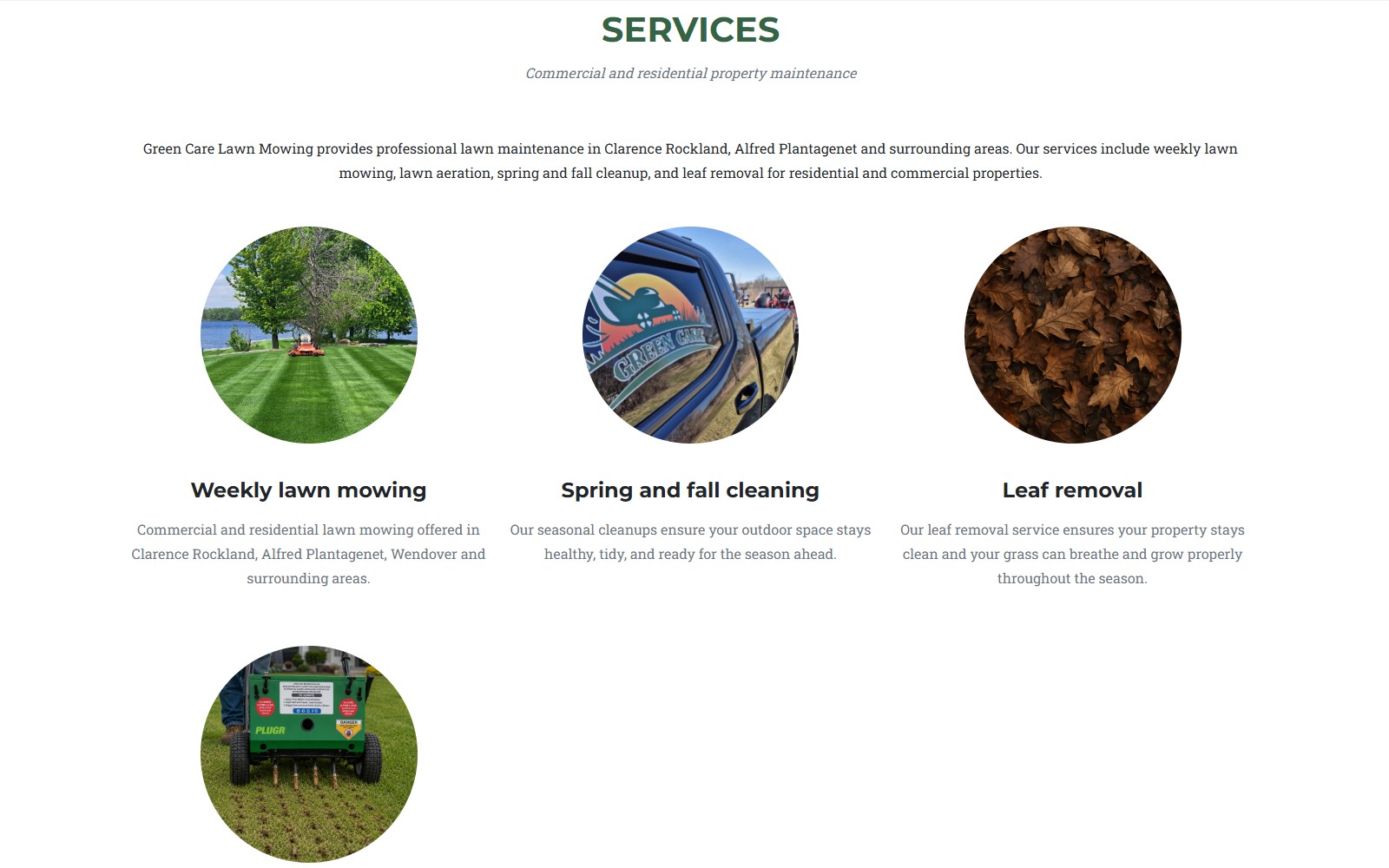 Green Care Lawn Mowing services section screenshot