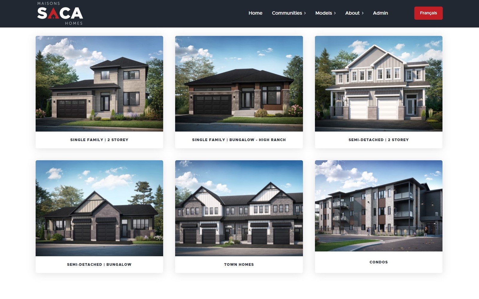 SACA Homes model page screenshot