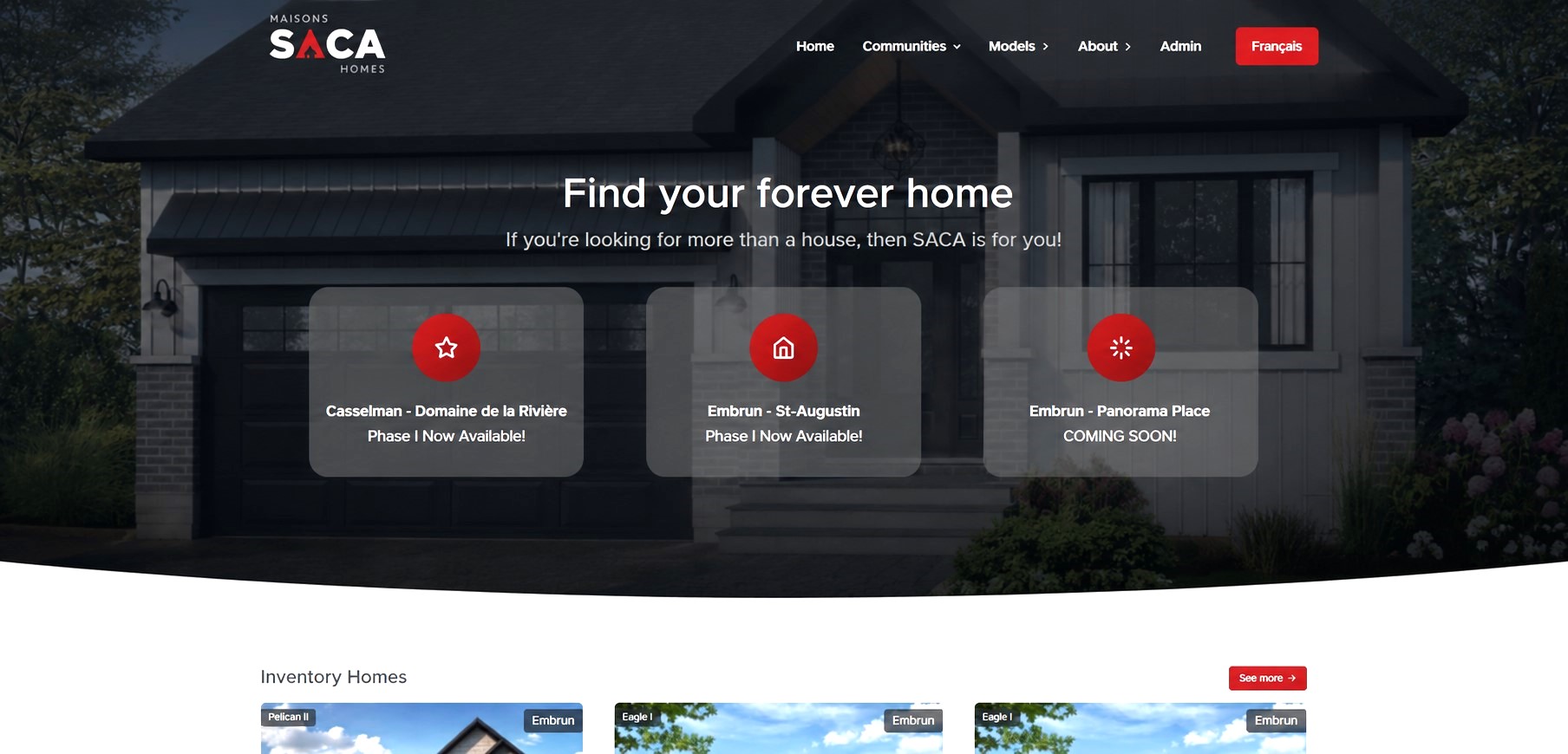 SACA Homes website preview
